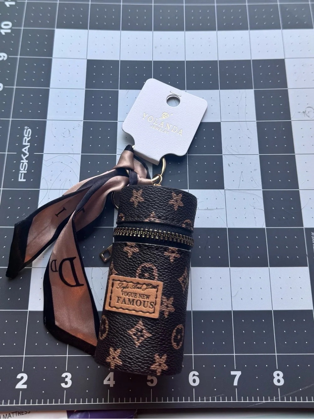 NIP Brown Leather Bag Charm Lipstick Holder Coin Pouch Key Ring Mini Wallet